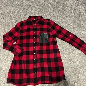 Soft Surroundings Oversized Red Buffalo Plaid Long Sleeve Button Down Shirt
